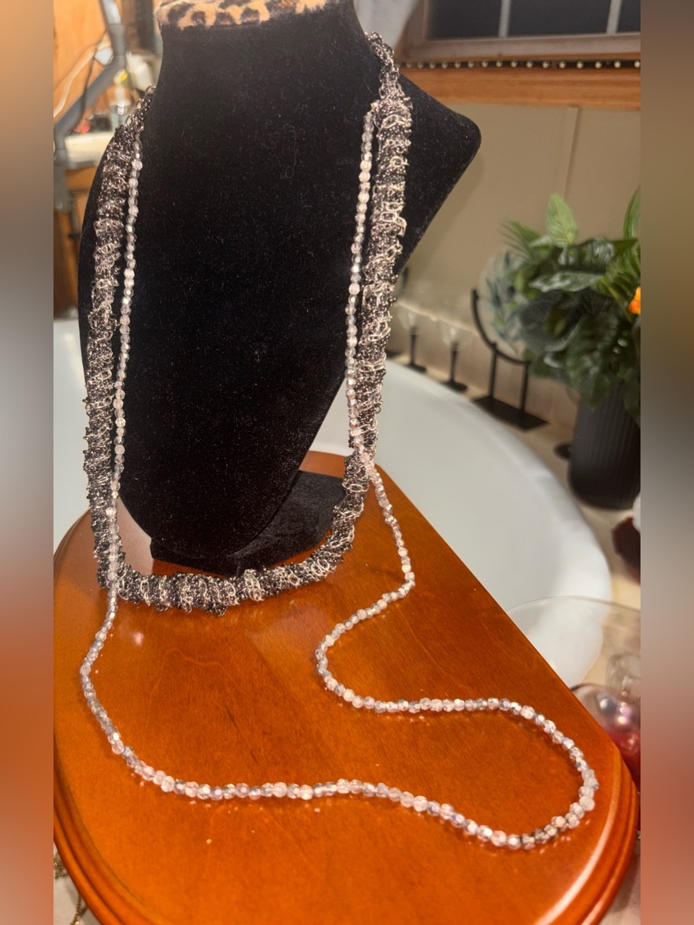 Delicate Silver-Tone Crystal Beaded Long Necklace for Women